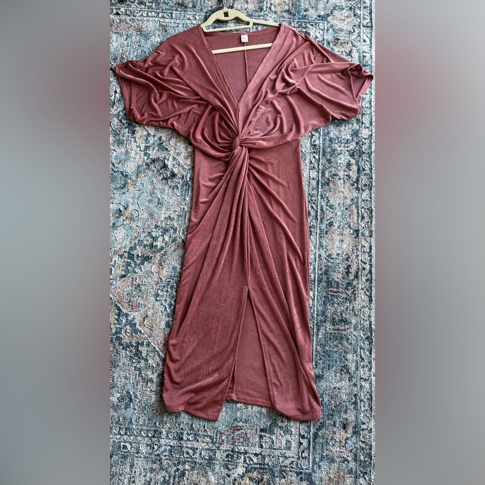 Amazon Pink Ruched Off the Shoulder Midi Dress